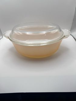 Vintage Fire-King Peachgg Luster Round Covered Casserole Dish with Lid