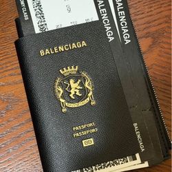 Balenciaga Black Passport Phone Holder Ticket Zip Wallet
