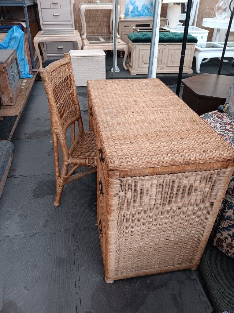 Palm Beach Regency Coastal Rattan Wrapped Desk / Chair 125 OBO for