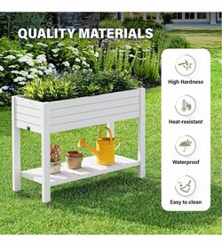 Elevate 33.7" Tall Raised Garden Bed with Wheels, Divisible Resin Planter Box with Drainage Gauge & Storage Shelf, Herb Planter for Garden Patio Backy