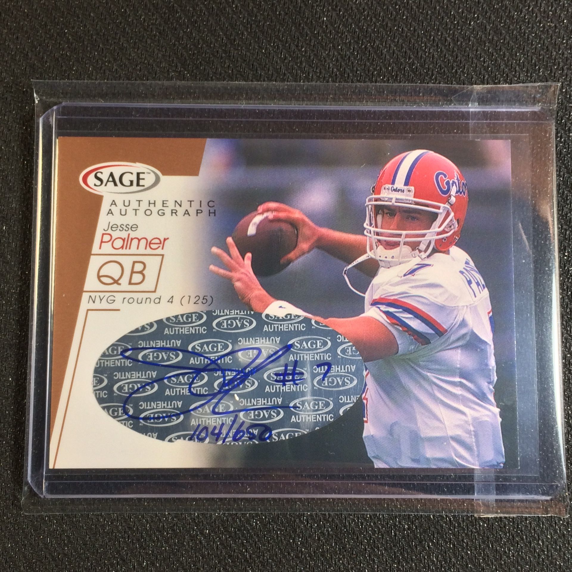 2001 Sage Authentic Autograph insert card #A34 - Jesse Palmer Florida Gators #’d 104/650