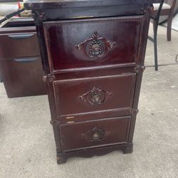 Vintage Dark Wood 3 Drawer Nightstand / Accent Chest Solid Wood