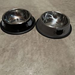 Cat Food and Water Metal Bowls