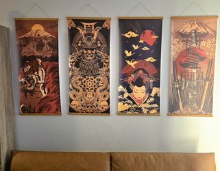 Japanese Samurai Wall Art Hangings (4pcs)