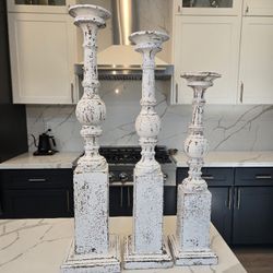 Set Of 3 Wooden Floor Candleholders