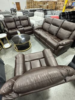 🔥Best Deal 🔥 Brown Living Room Recliner 3Pcs Sofa Set