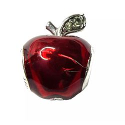 Authentic Pandora Snow White Red Apple w/ Green Stone Leaf Charm 925 ALE Disney