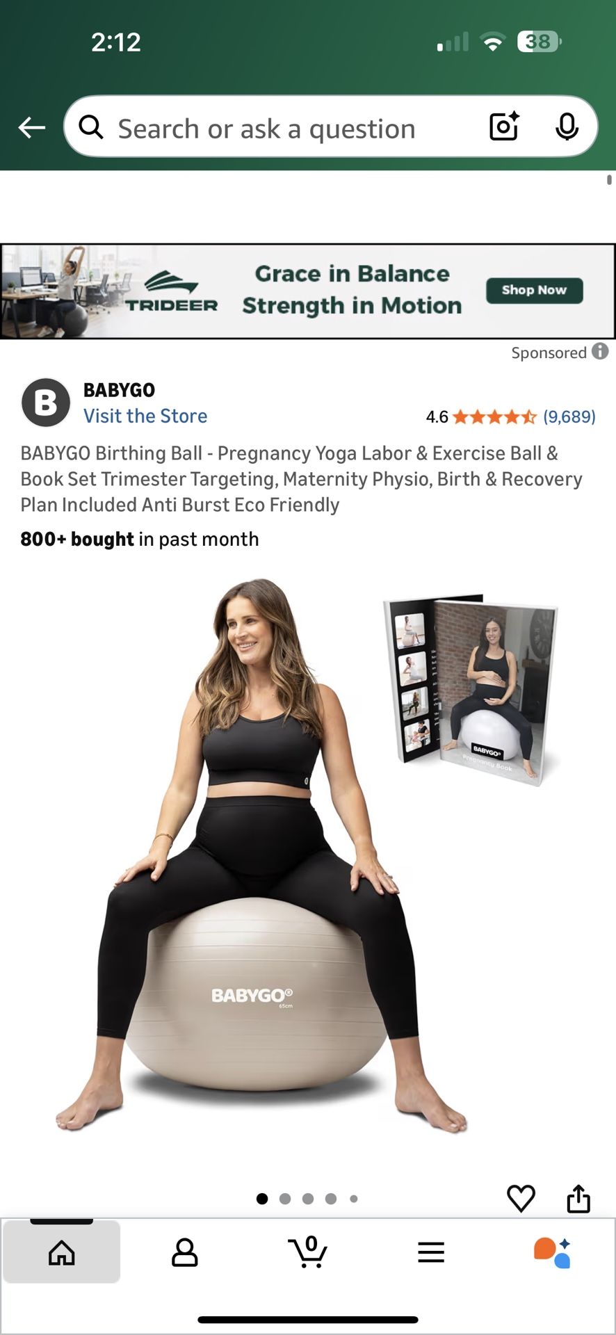 Visit the Store 4.6 * $ (9,689) BABYGO Birthing Ball - Pregnancy Yoga Labor & Exercise Ball & Book Set Trimester Targeting, Maternity Physio, Birth &