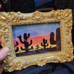 Saguaro Sunset Cactus Original Watercolor Painting W/frame