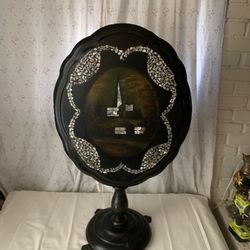 Antique Folding Top Table With Mother Of Pearl Inlay