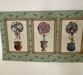 53”W Green Topiary Design Wall Tapestry on Bronze Metal Rod