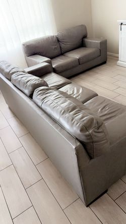 Gray Leather Sofa and Loveseat Set