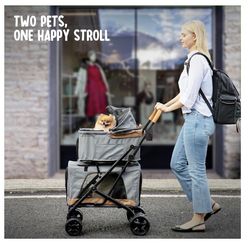 Cochecito doble para mascotas con transportadores desmontables, ideal para 2 perros o gatos, diseño compacto y cómodo, cochecito doble para perros de 