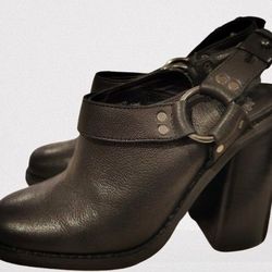 ECOTE Genuine CowLeather Chunky Buckle Slingback Heeled Bootie 