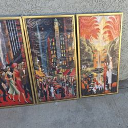 Wall Art Decor Canvas 3 Piece Red 14x30 Home Decoration Frames