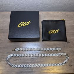 The GLD Shop Diamond Prong Link Chain (22”) + Bracelet (8”) Bundle - 12mm White Gold