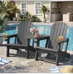 Outdoor Adirondack Chair Set of 2, All-Weather HDPE Patio Furniture with Detachable Table, Wo