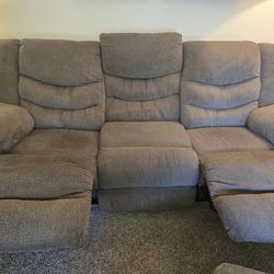 Reclining couch, recliner and ottoman