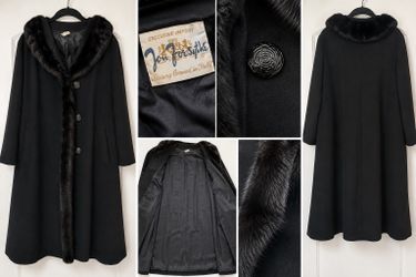 Vintage Jan Foresyths Black Wool Coat with Genuine Mink Fur Trim – Made in Italy