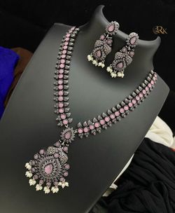 Pink Stone German Sliver Oxidized/Black Metal Jewelry Set 