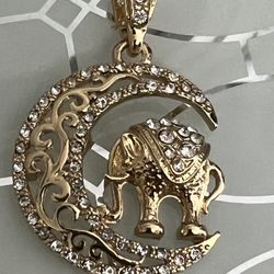 Elephant Moon Gold Plated Pendant 