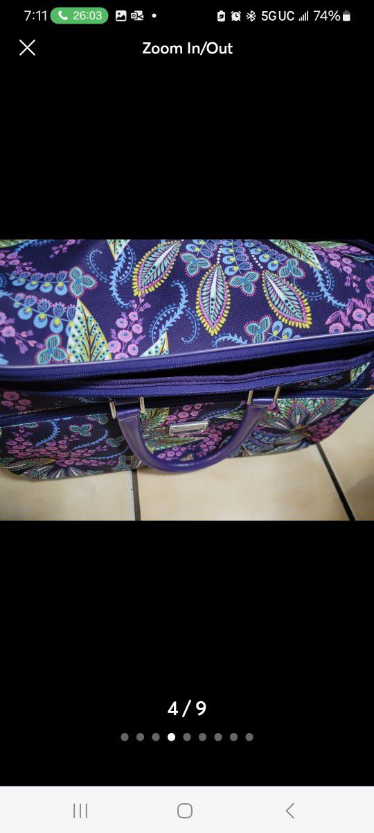 Retired Purple Batik Leaves Pattern Vera Bradley Rolling Duffel Barely Used