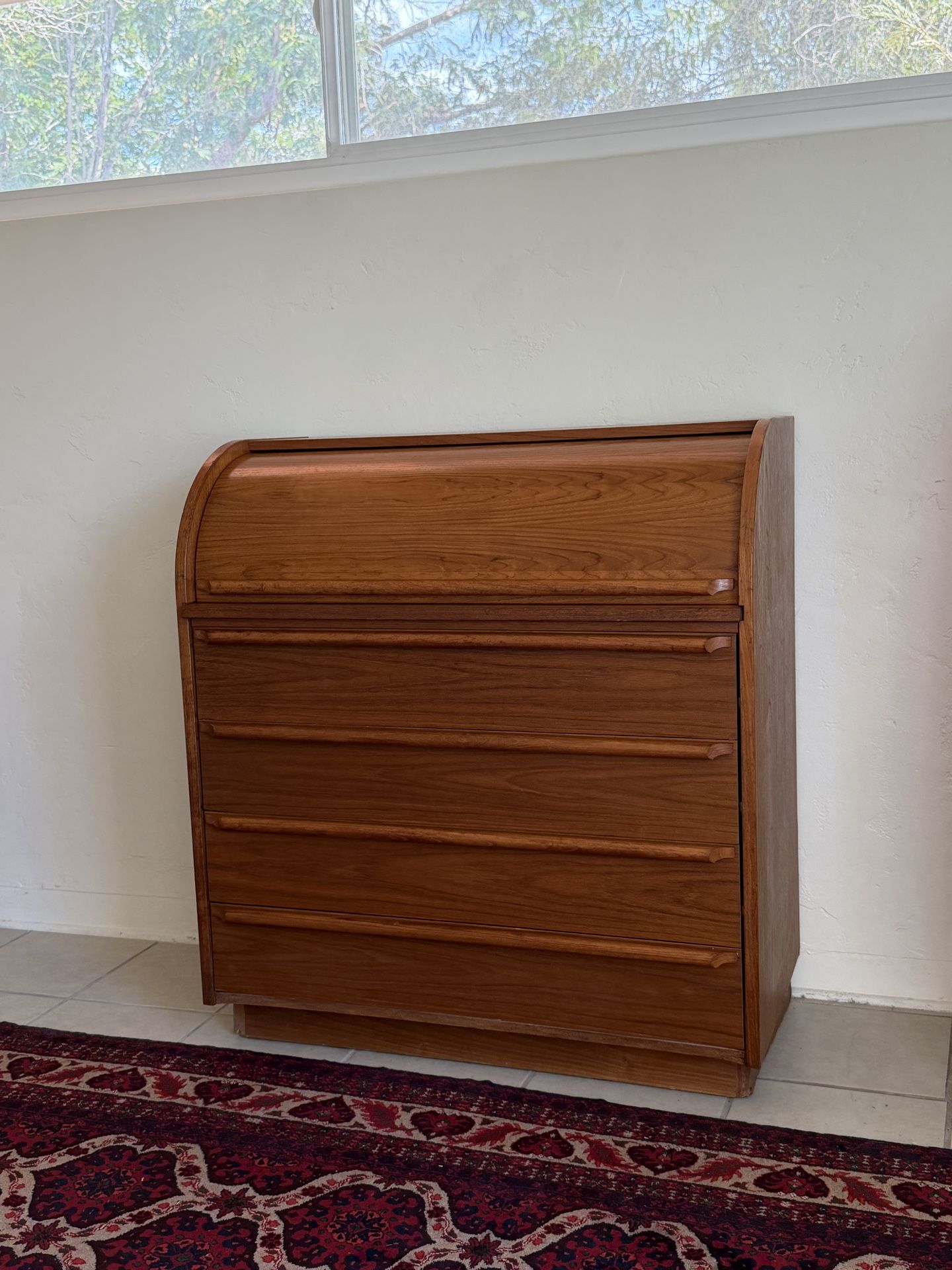 Vintage Danish Teak Roll-top 4-drawer Secretary Desk