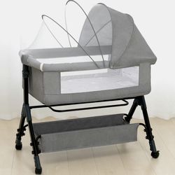 Baby bassinet, Crib for infant newborn with storage basket mosquito net, Easy to Fold