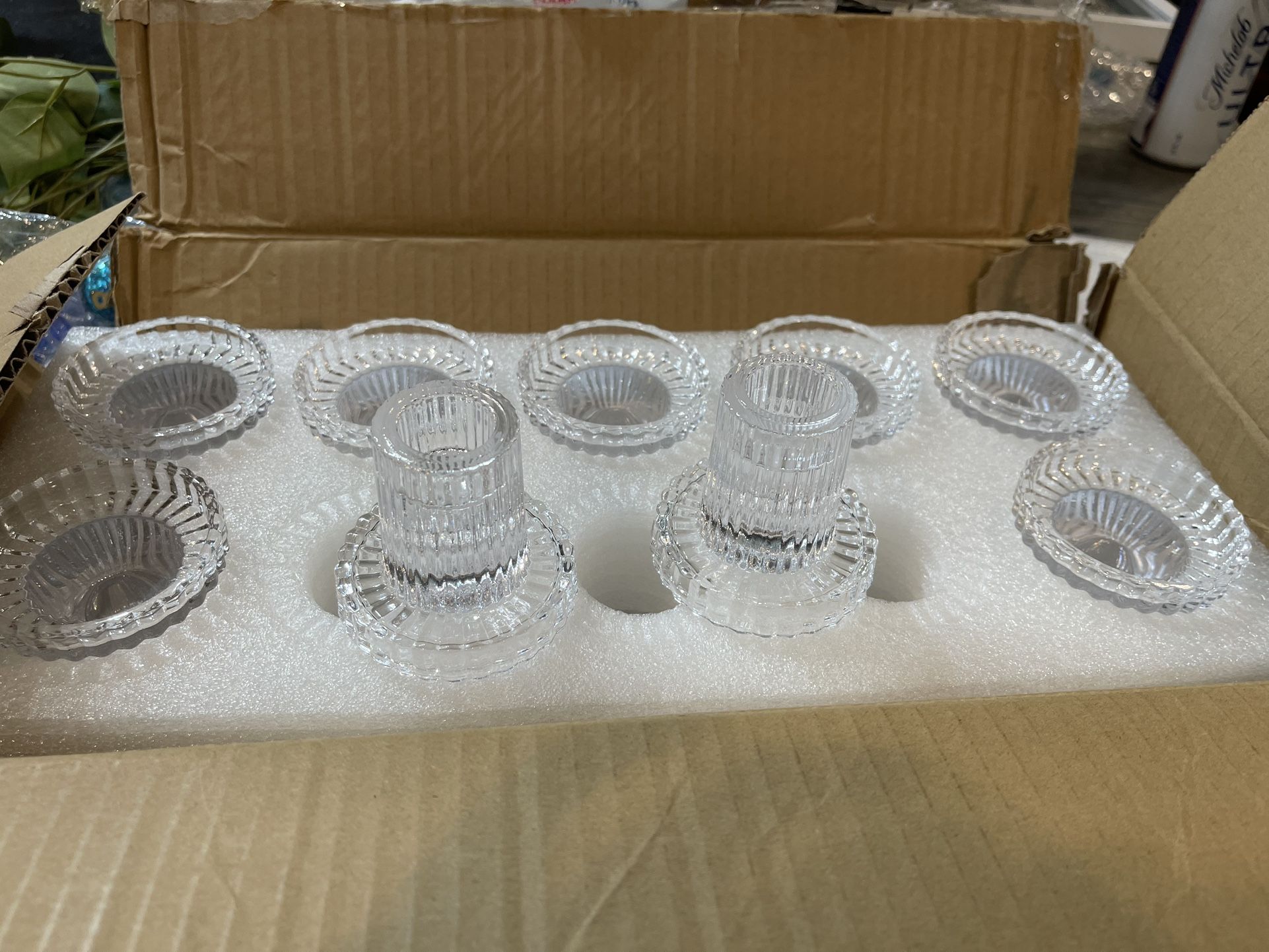 9 Clear Taper Glass Candle Holders