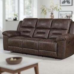 (Brand NEW) Microfiber Manual Double Reclining Sofa with Pillow Top Arm in Dark Brown (Negotiable Price)