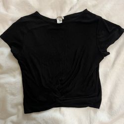 Black stretchy crop top knot in front Size L