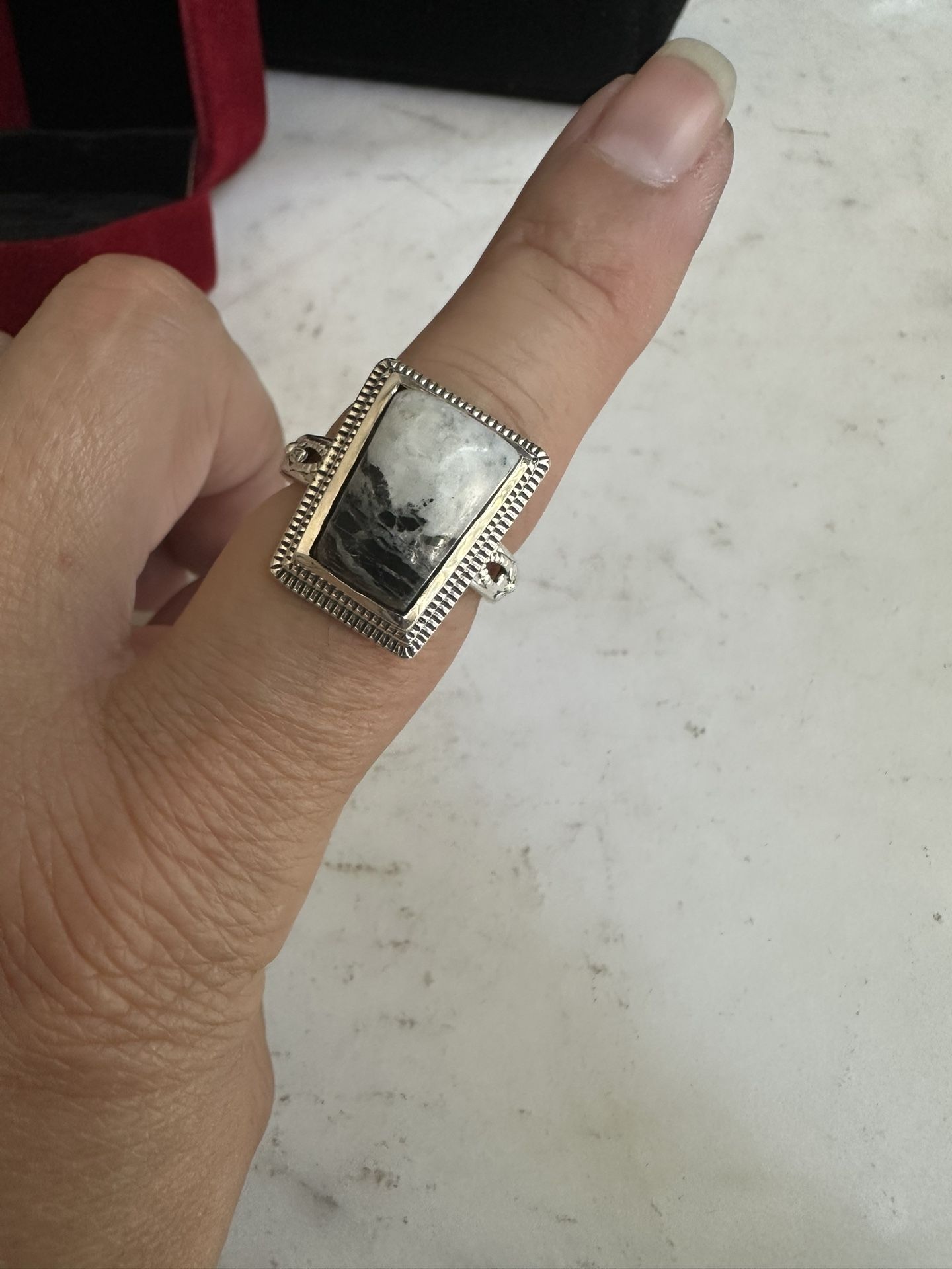 925 Sterling Silver W/ White Buffalo Turquoise Ring , Size 8 , Hallmarked D’Joy 925