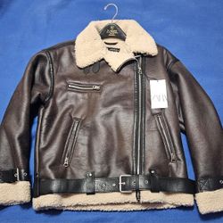 NWT Women's ZARA Faux Leather Aviator Jacket, Women's XS 