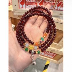 Garnet bright red glass 6mm multi-strand gourd goldfish bracelet