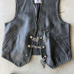 New  Black Leather Vest And Chains 