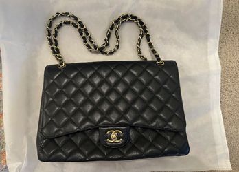 Authentic Single Flap Chanel Maxi Caviar Leather 24k Gold Plated Logo