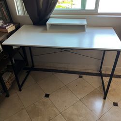 White Table with Metal Frame