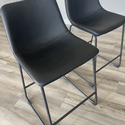 2 Black Leather Counter Height Stools-Like New