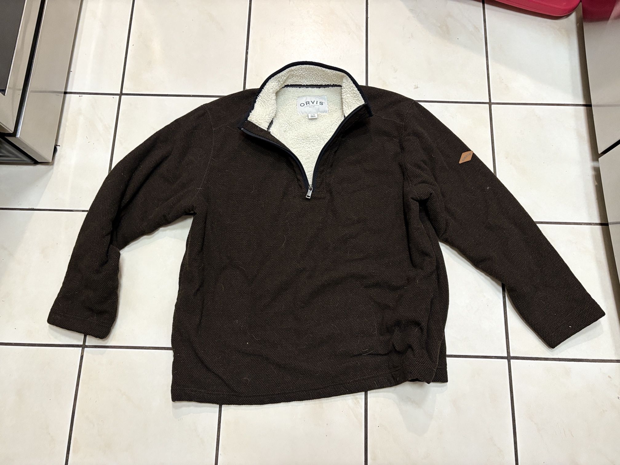 Orvis men’s Pullover Half Zip XL Brown Sweater Sherpa Fleece 