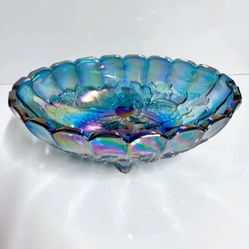 Vintage Indiana Blue Carnival Glass Iridescent Harvest Bowl