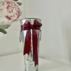 Galvanized Tall Metal Vase - Rustic Flower Vase Features Bucket Style Design With Handles