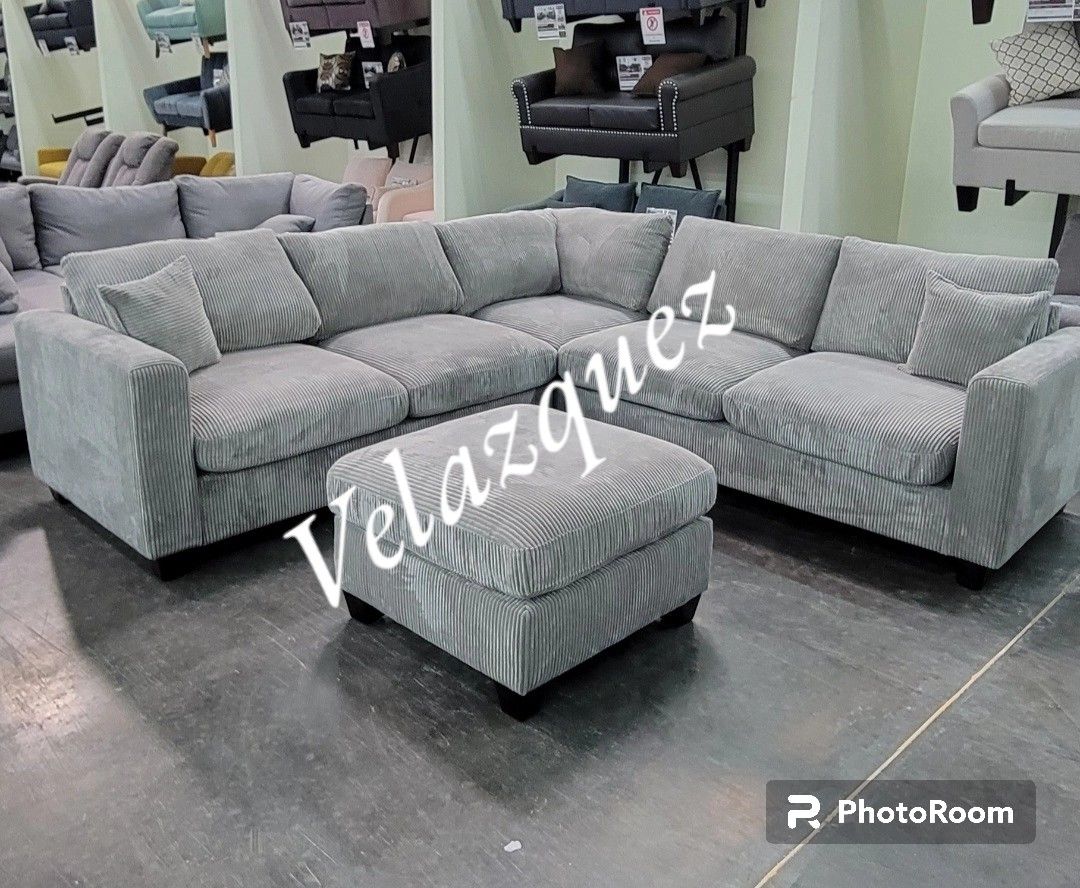 4 pc fog grey cordury fabric upholstered sectional sofa...