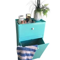 Vintage Mid-Century Turquoise Metal Hamper Storage Shelf Display SO COOL!