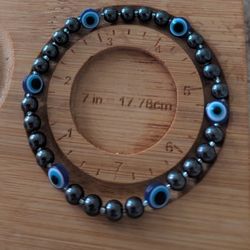 6mm Hematite Evil Eye Mens Bracelet