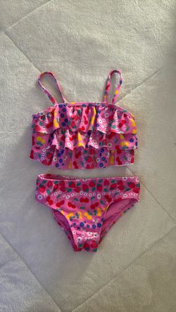 Girls Pink Fruit Print Two-Piece Swimsuit