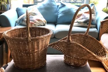 REDUCED! Two Large Vintage Wicker Baskets W/ Handles