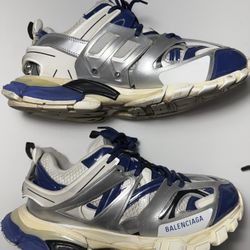 USED Balenciaga LED Track Sneaker Limited Metallic Silver and blue size 43
