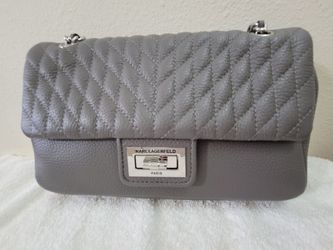 Karl Lagerfeld Paris Agyness Medium Gray Leather Shoulder Bag - Excellent Condition!
