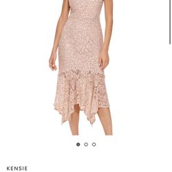 New Lace Beige Glitter Gold Dress Size 8 Mermaid Ruffle 