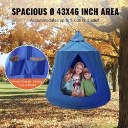 Tree Tent, 330 LBS Capacity Hanging Tent Swing for Indoor and Outdoor Hammock Sensory Swing Chair w/LED Lights String, Inflatable Base, Ceiling Swing 